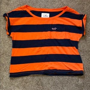Blue and orange stripped short sleeve crop top